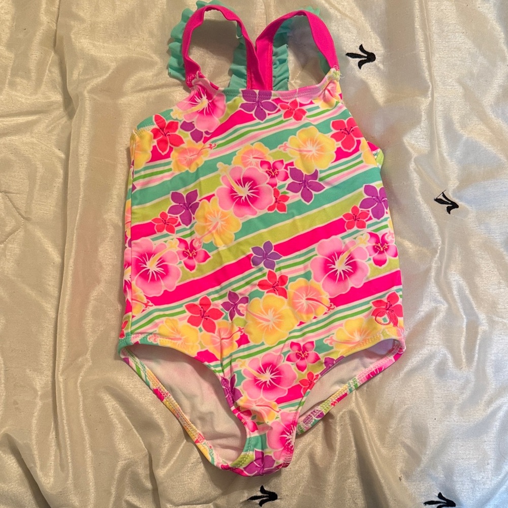 OP Kids One-Piece Swimsuit in Pink, Green, Yellow